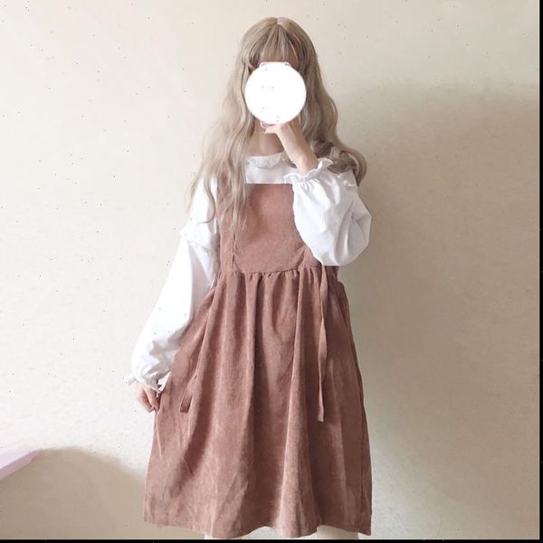 

casual vintage kawaii ulzzang womens dress lace up bow tie corduroy cute harajuku clothing for women, Black;gray