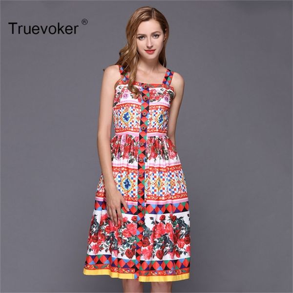 

truevoker summer designer dres's cute fancy flower printed crystal button boutique spaghetti strap 210602, Black;gray
