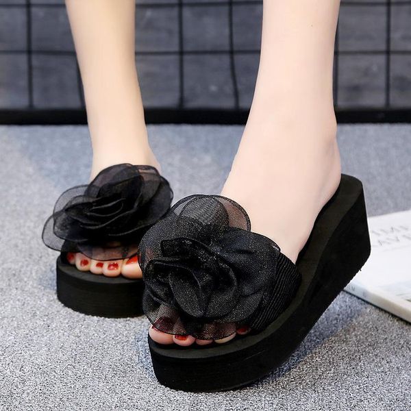 

simple casual girls slippers summer flower metal non-slip solid color women jelly flat shoes outdoor slipper 3621, Black