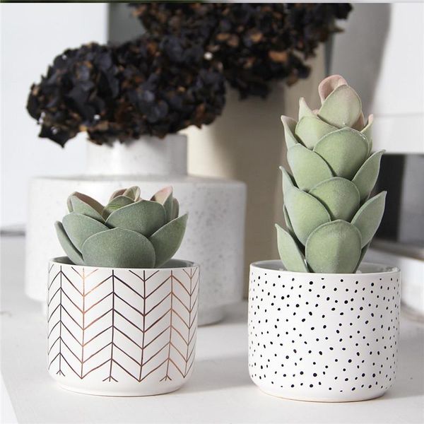 

nordic desk decor pots plant gold stripe black dot flower pot minimalista cactus suculentas maceteros decorativas garden planters &