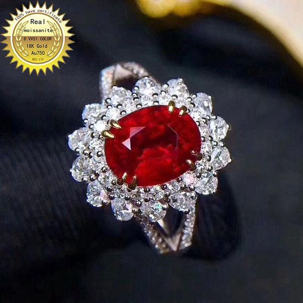 

cluster rings 10k gold ring lab created 1.5ct ruby and moissanite diamond with national certificate ru-001, Golden;silver