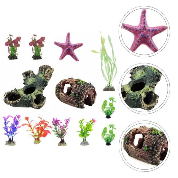 

decorations 12pcs colorful aquarium landscape simulation tree hole seaweed ornament