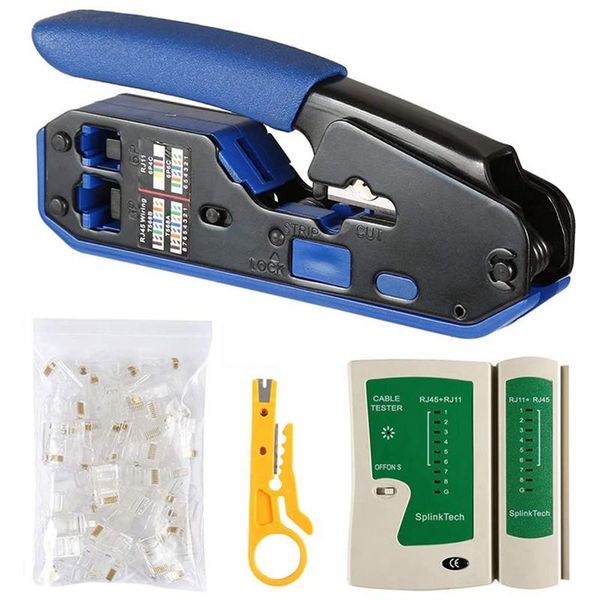 

professional hand tool sets network cable tester rj45 crimp kit cat5 cat5e cat6 crimping kit, 50pcs connector plug