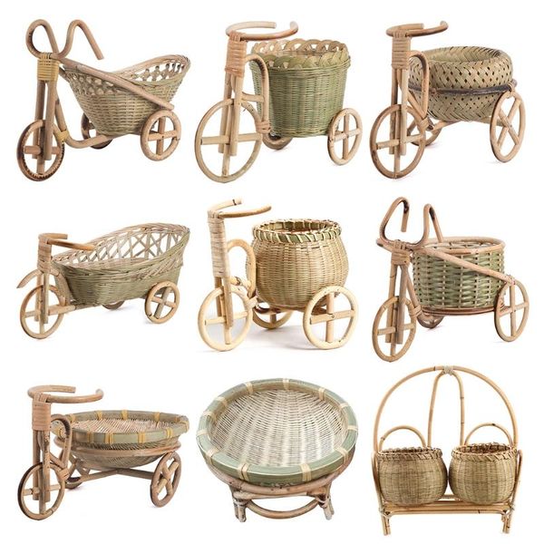 

storage baskets mini tricycle rattan woven fruit basket bamboo handmade wicker