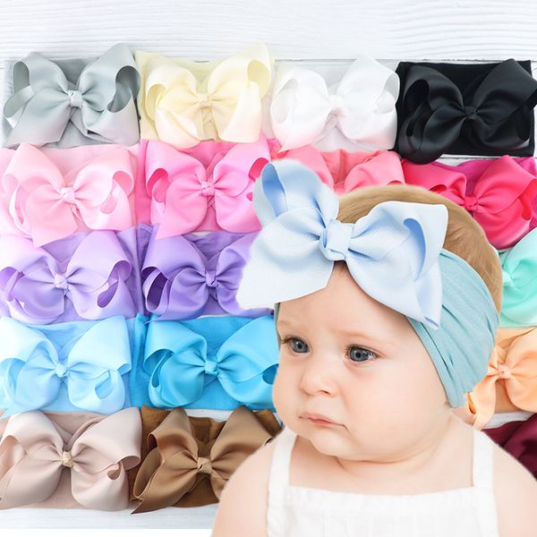 

big bow baby headband for girl wide ribbed nylon hairdband headwrap toddler kids hairs accessories dh0468, Slivery;white