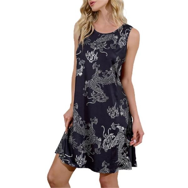 

casual dresses plus size jurk zomer nieuwe 2021 mouwloze print vrouwelijke losse ongedwongen o-hals tank beach party zonnejurk vestidos, Black;gray