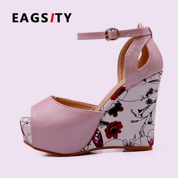 

bohemia style flower print women wedges sandals platform wedding party ladies casual slipper pumps shoes 14cm height, Black