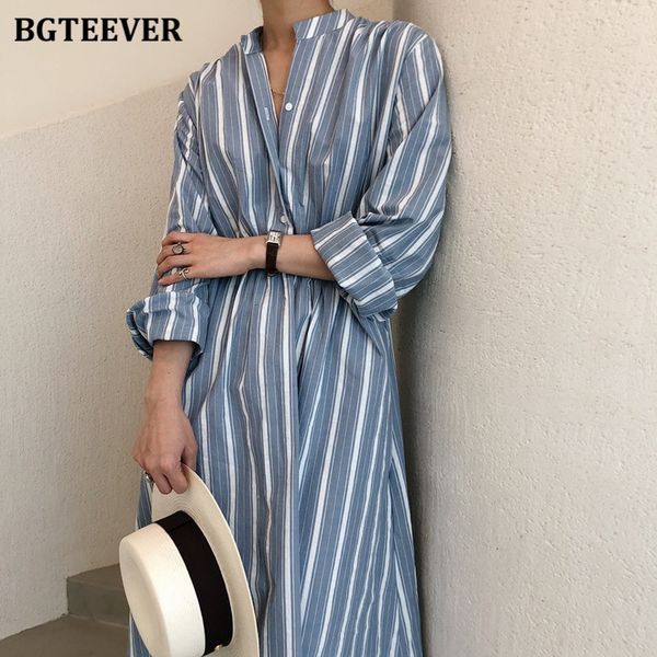

dresses chic stand collar women striped long autumn single-breasted pockets female a-line dress vestidos gzsx, Black;gray