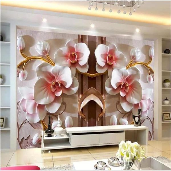 

custom 3d po wallpaper mural room sofa tv backdrop living bed phalaenopsis flowers relief picture wallpapers