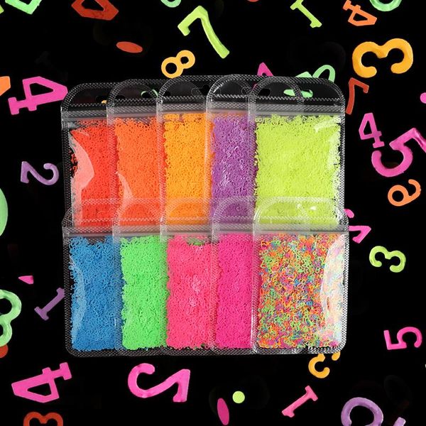 

nail glitter 1 bag fluorescent number shape sequins for design paillette 3d flakes neon art decorations manicure, Silver;gold