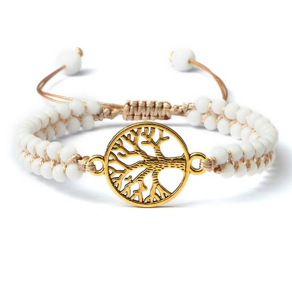 

beaded, strands tree of life charm bracelets handmade natural stone white porcelain boho yoga braided bracelet&bangles friendship lover jewe, Black