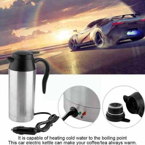 

water bottles silver steel vehicle heating cup heat insulation electric camping car travel home thermal mug supplies kettle coffee j1c5