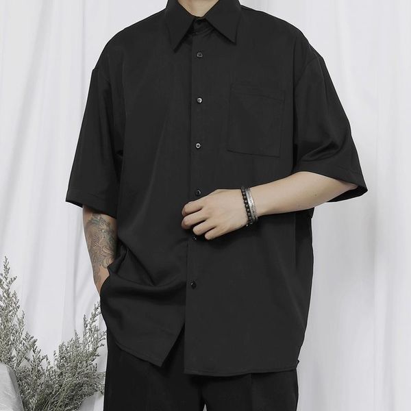 

men's casual shirts short sleeve shirt spring and autumn japanese harajuku city youth fashion loose large size middle, White;black