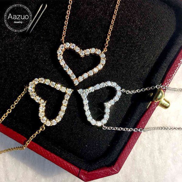 

aazuo real 18k pure white gold yellow rose diamonds classic lovely heart necklace gifted for women 18 inch au750, Silver