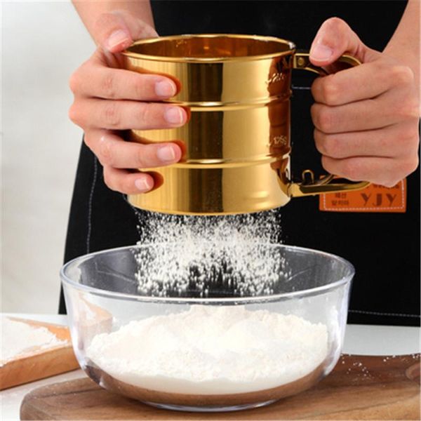 

baking & pastry tools stainless steel sieve cup mesh flour sifter round powder with scale cakes decorating utensils bakeware