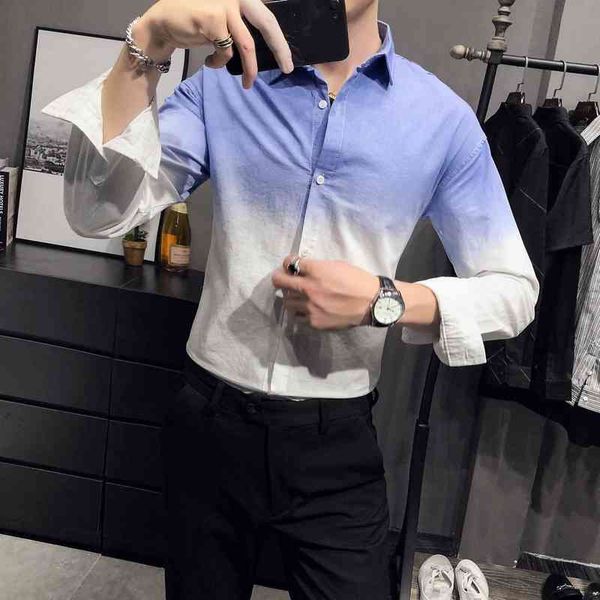 

men's casual shirts novo gradiente simples cor manga comprida vestido camisa roupas masculinas fino ajuste negcios escritrio blusa homm, White;black