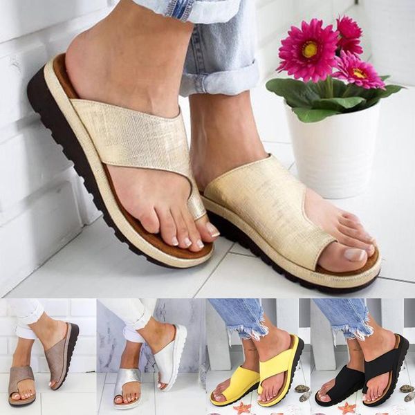 

leather shoes women slippers comfy platform flat sole ladies soft big toe foot correction sandal orthopedic bunion corrector, Black