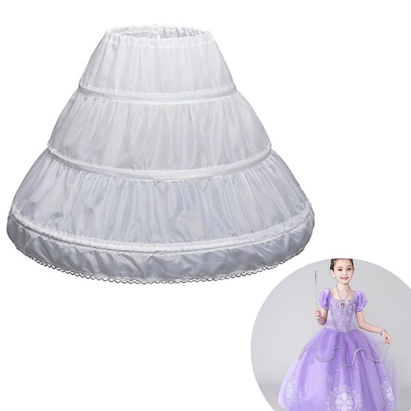 Weißer Kinder-Petticoat, A-Linie, 3 Reifen, eine Schicht, Krinoline, Spitzenbesatz, Blumenmädchenkleid, Unterrock, elastische Taille, Kordelzug