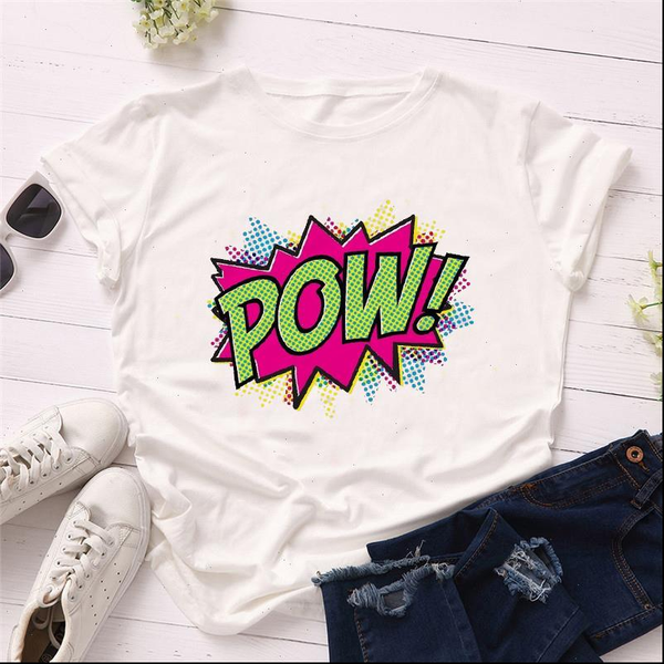 

summer women t shirts pow letter print short sleeve casual white o neck polyester girls ladies streetwear