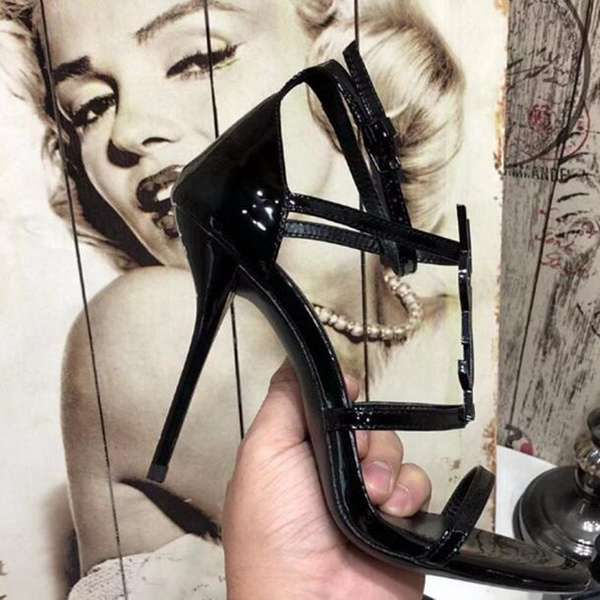 

women colorful heels sandals shoes t-strap high heels pumps sandals lady patent leather dress single sandals shoes, Black