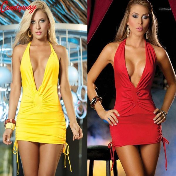 

casual dresses 6 colors nightclub dress selling costume v deep backless club wear halter style sling backless1, Black;gray