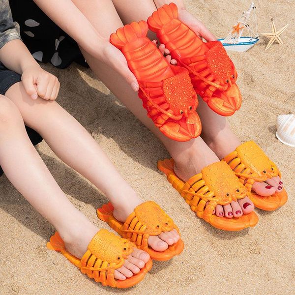 

plus size 46 47 summer shoes girls slippers women slides 2021 trendy funny lobster woman soft pvc beach, Black