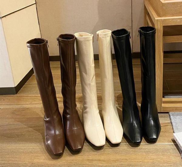 

boots women's knee fashion square toe chunky heel shoes, Black