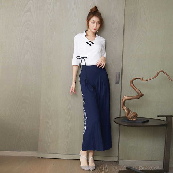 

luxury evening dress chine health and beauty technician suit shirt wide leg pants temperament two-piece set massage bath woman, Black;gray