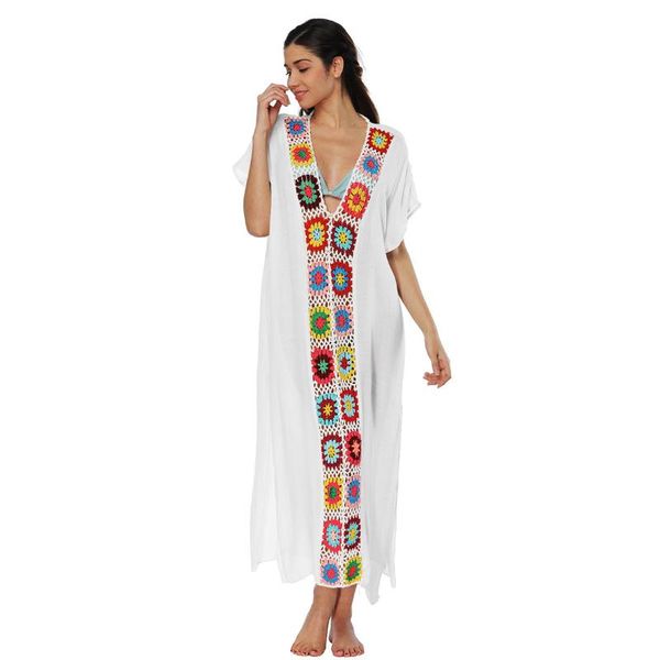 

women's swimwear womens v neck beach bathing suit swim bikini swimsuit oversized cover up crochet dress, White;black