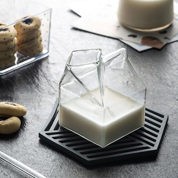 

250ml creative water bottles transparent milk box shape glass cups mug drink bottle for juice coffee tea drinkware wine glasses