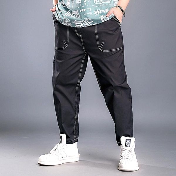 

men's pants thin fat trousers patch pockets black plus size casual