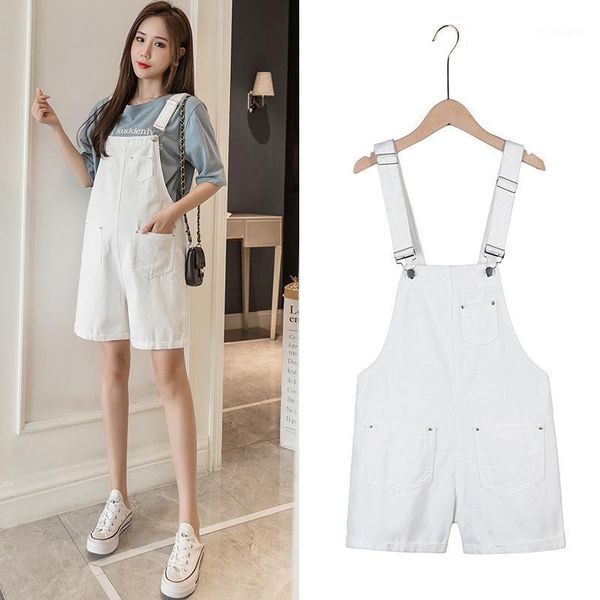 

maternity overalls summer suspender shorts denim casual wear simple fashion bottoms1, White