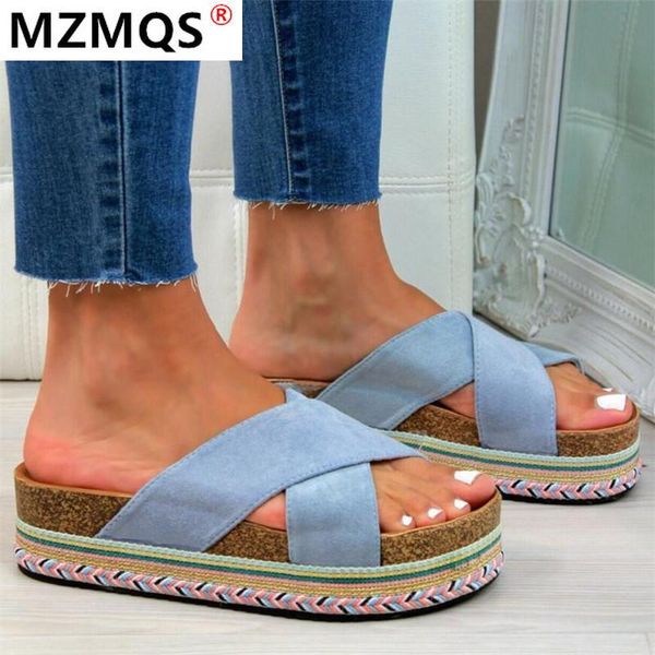 

slippers 2021 platform women summer flops female casual mid-heel soft bottom comfortable beach shoes indoor plus size 35-43, Black