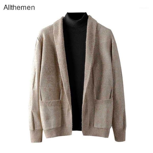 

men's sweaters allthemen solid color casual cardigan knitwear warm genergal male slim fit fashion men outware no easy to pilling, White;black
