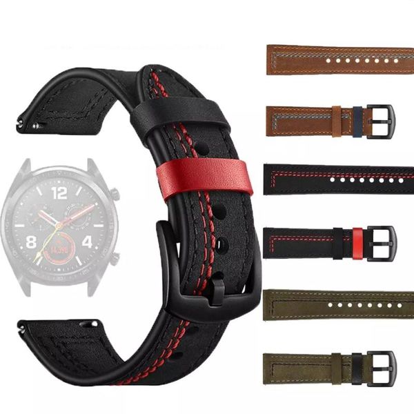 

watch bands genuine leather strap for huawei gt 2 46mm 42mm / magic samsung galaxy bracelet sports wristband, Black;brown