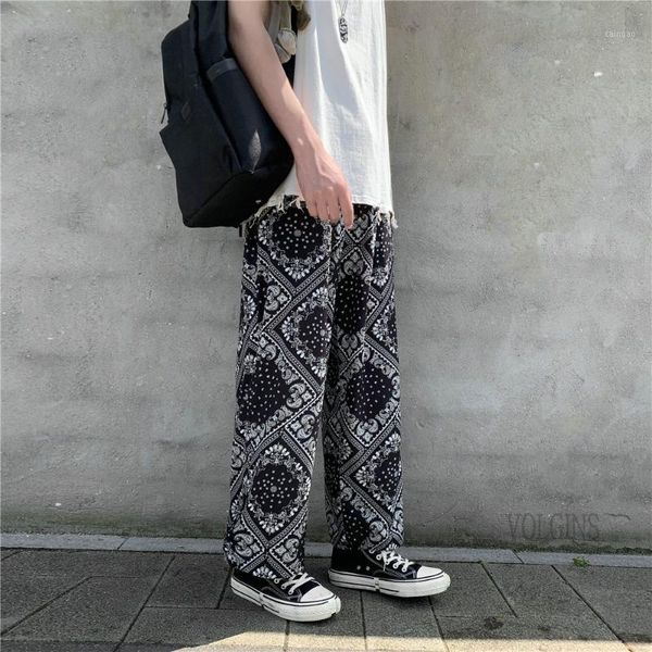 

men's pants joggers men 2022 spring printed elastic waist cropped street hip hop harem fashion plus size loose trousers 3xl men's, Black