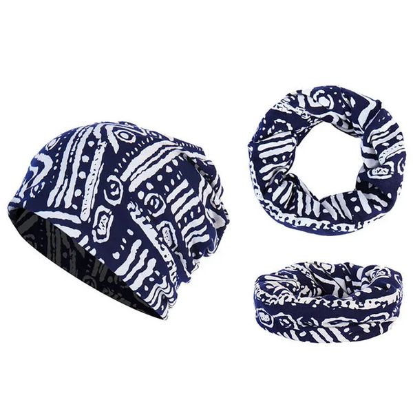 

womens double layers cotton dual-use beanie cap scarf - dark blue, Blue;gray