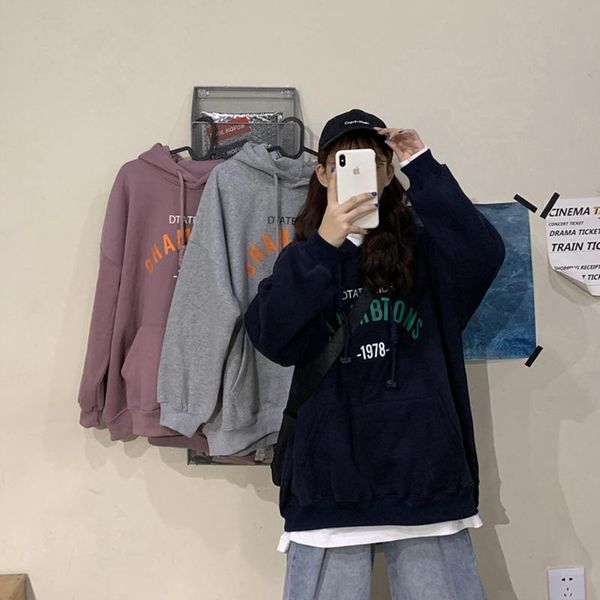 

women's hoodies & sweatshirts fashion autumn and winter tide ins long sleeve harajuku thickening plus velvet hooded pullover 8391#, Black
