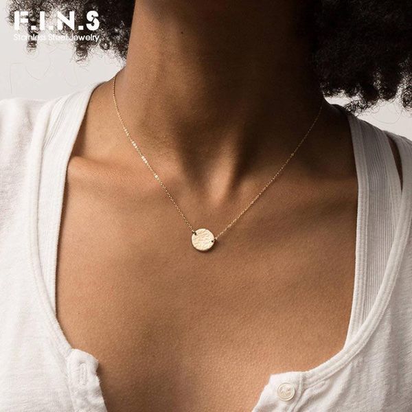 

pendant necklaces f.i.n.s 316l stainless steel necklace for women uneven round tag fashion choker jewelry, Silver