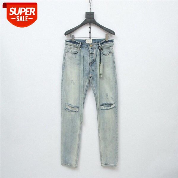 

fear of god blue ripped jeans, trousers zipper, two knees, must be worn out, #9s4w