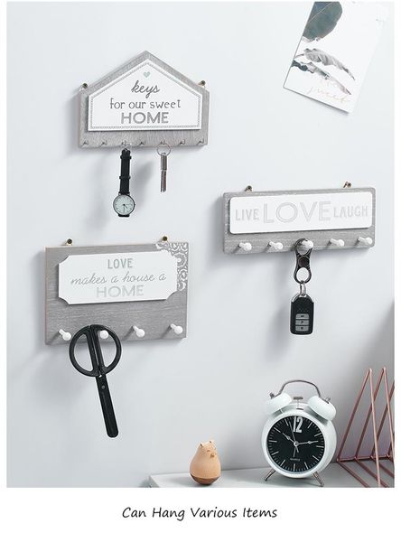 

wall-mounted wooden rack wall storage box rectangular house shape key hook coat home decoration hooks & rails