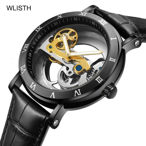 

brand watches-hollow cool for men with leather strap-3atm waterproof wrist travel work sportive, Slivery;brown