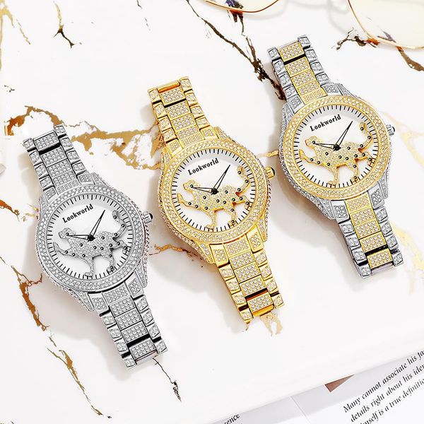 

wristwatches lookworld leopard pattern designer men's and women's diamond watch, Slivery;brown