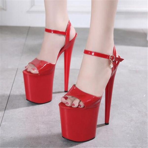 

dress shoes s summer style women sandals patent leather buckle 20cm thin high heels open toed waterproof platform woman, Black