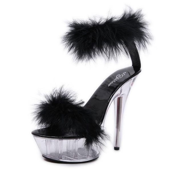 

sandals platform high heel wedges for women sandalia feminina fur transparent shoes tacon cuadrado clear heels shoe, Black