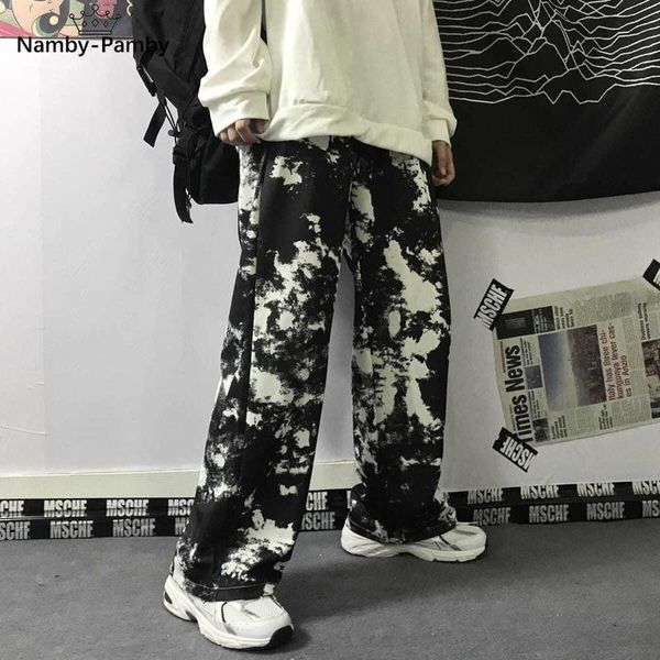 

women's pants & capris harajuku tie dye wide leg women korean style streetwear high waist 2021 fashion street casual oversize trousers, Black;white