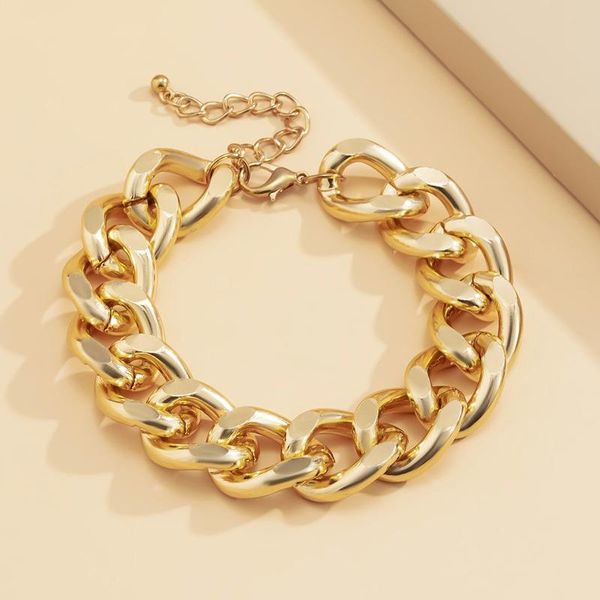 

link, chain punk bracelet woman geometric bracelets bangles ladies simple jewellery party couples fashion vintage gold color alloy pulseras, Black