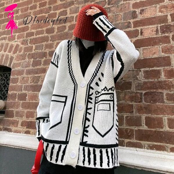 Pulls pour femmes femmes vêtements d'hiver 2021 automne et grande taille en vrac rue personnalité peinture Graffiti Cardigan pull manteau femme