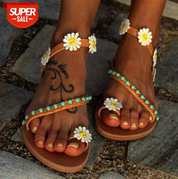 

women sandals 2019 new summer shoes woman flower flat sandals plus size gladiator sandalias mujer slip on beach summer #nx43, Black