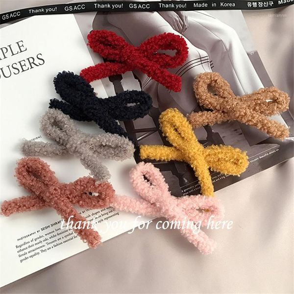 

1pc clips for girls flocking teddy plush bow braided pin duckbill clip head jewelry g04051